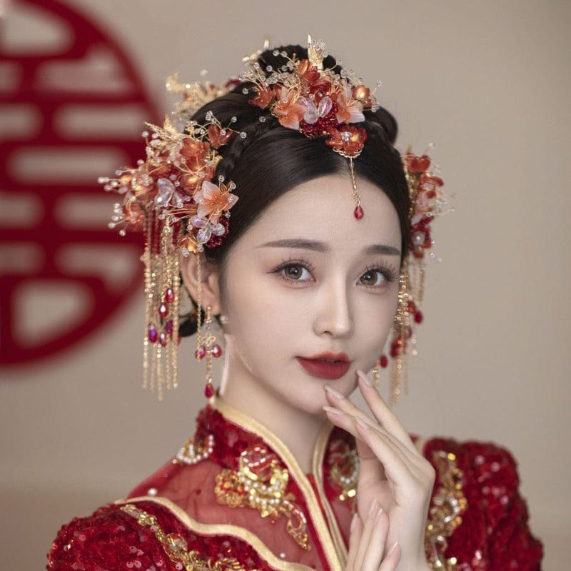 Beth and Brian Qipao-CY Traditional Chinese bridal headwear, Chinese wedding Crown, Qun Gua hair Accessories