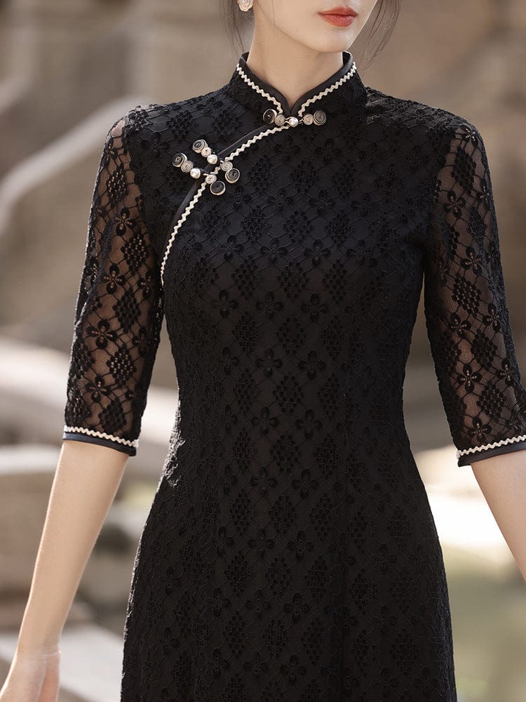 Beth and Brian Qipao-HY Spring collection, floral pattern mid-length Ao dai