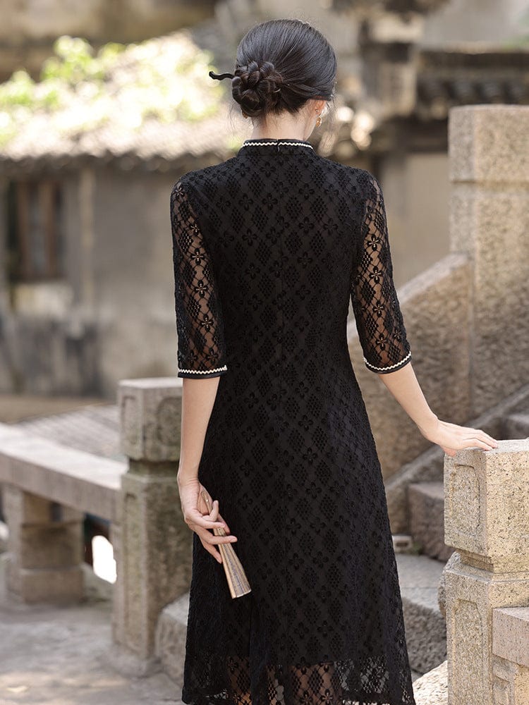 Beth and Brian Qipao-HY Spring collection, floral pattern mid-length Ao dai