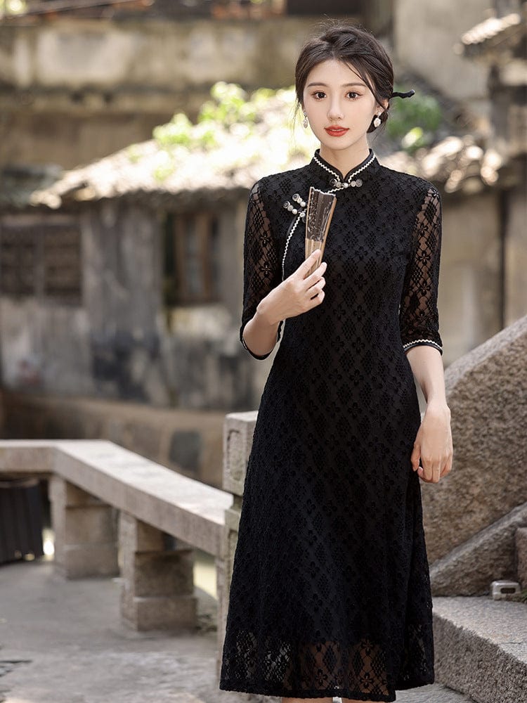 Beth and Brian Qipao-HY Spring collection, floral pattern mid-length Ao dai