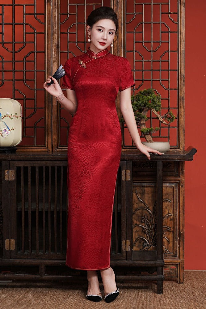 Beth and Brian Qipao-QHJS 19 mome mulberry silk, high-end long Cheongsam