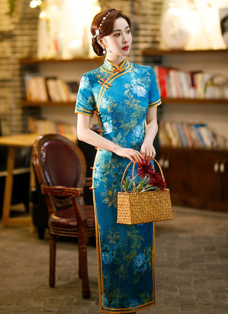 Beth and Brian Qipao-MY Summer collection, floral pattern long Cheongsam