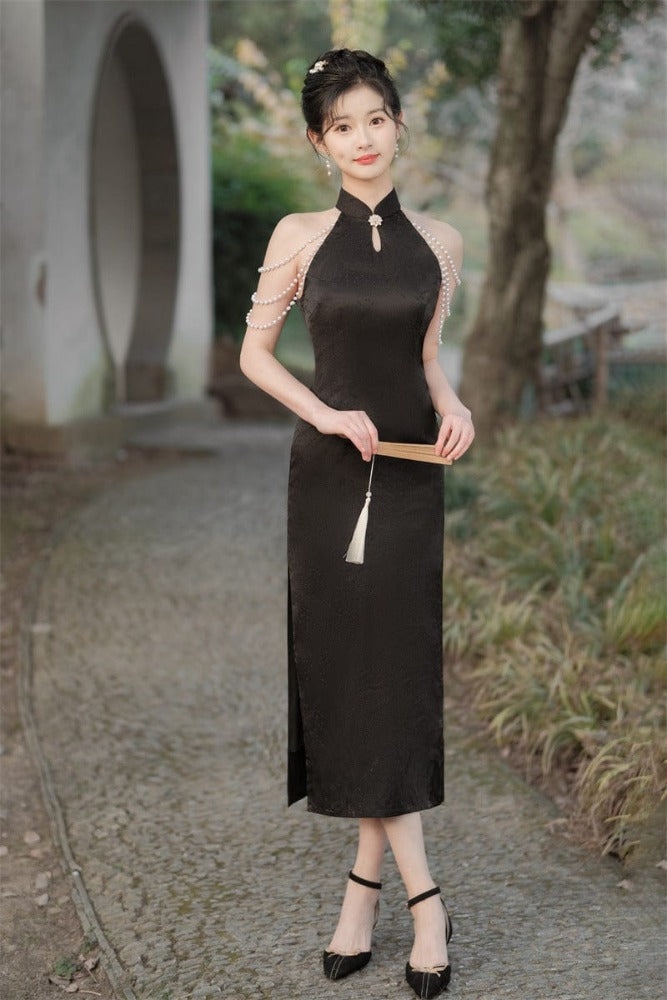 Beth and Brian Qipao-SYK New Chinese style (新中式), floral jacquard midi Cheongsam