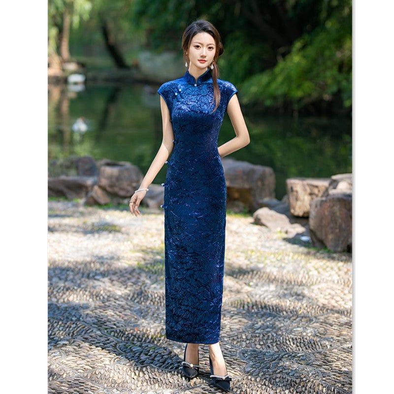 Beth and Brian Qipao-SYK Chinese classic style, velvet fabric long Cheongsam