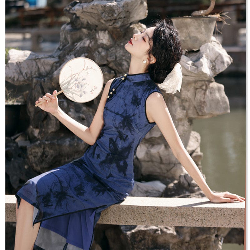 Beth and Brian Qipao-SYK Butterfly pattern, cotton mid-length Cheongsam