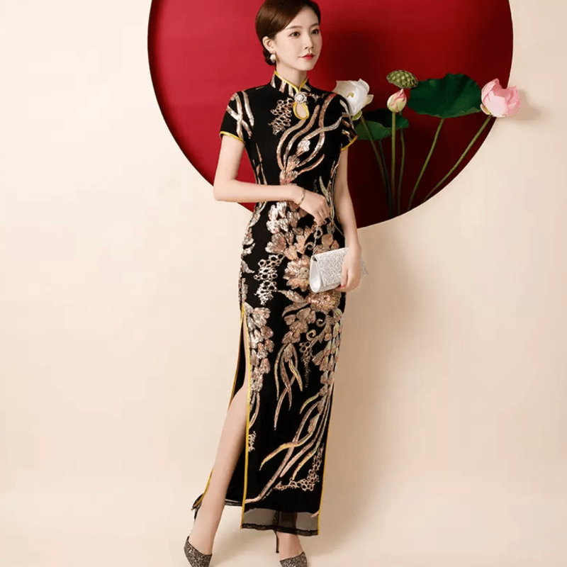 Beth and Brian Qipao-GYG Chinese Sequins prom dress, Sequins Chinese evening Cheongsam