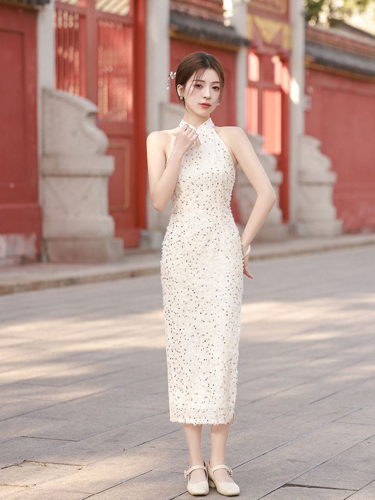 Beth and Brian Qipao-LY New Chinese tyle(新中式), sequins short Cheongsam