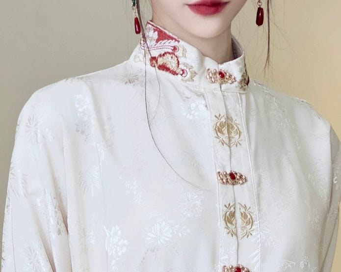 Beth and Brian Qipao-ARS Ming Dynasty, floral print, long MaMian Qun set 馬面裙