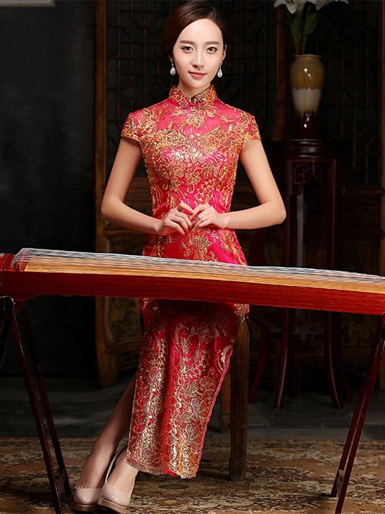 Beth and Brian Qipao-GYG Chinese Lace prom dress, midi Chinese evening Cheongsam