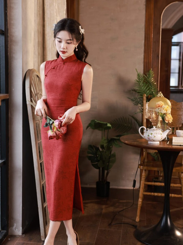 Beth and Brian Qipao-MYJ Floral pattern, cotton&linen mid-length Cheongsam