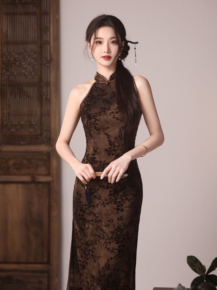 Beth and Brian Qipao-MYJ New Chinese style (新中式), plum blossom pattern midi Cheongsam