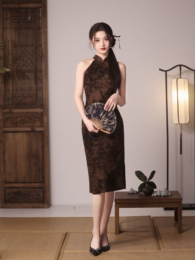 Beth and Brian Qipao-MYJ New Chinese style (新中式), plum blossom pattern midi Cheongsam