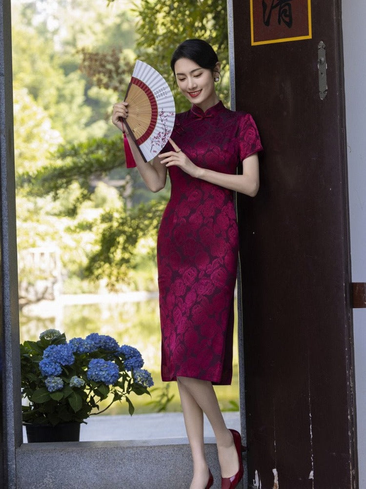 Beth and Brian Qipao-MYJ Floral pattern, mid-length plus size Cheongsam