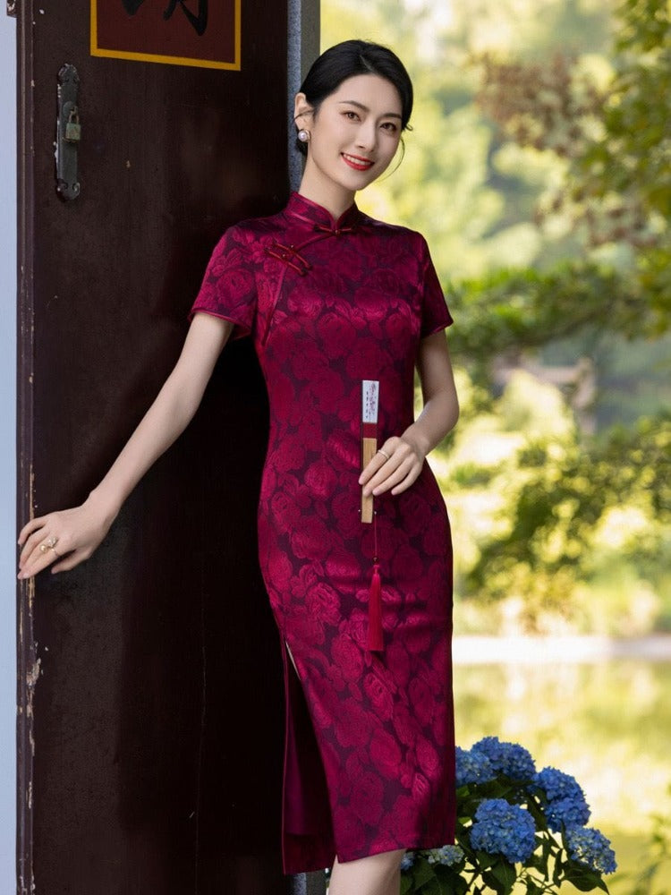 Beth and Brian Qipao-MYJ Floral pattern, mid-length plus size Cheongsam