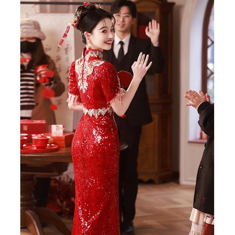 Beth and Brian Qipao-SML Floral embroidery, high-end, Sequins mermaid Cheongsam