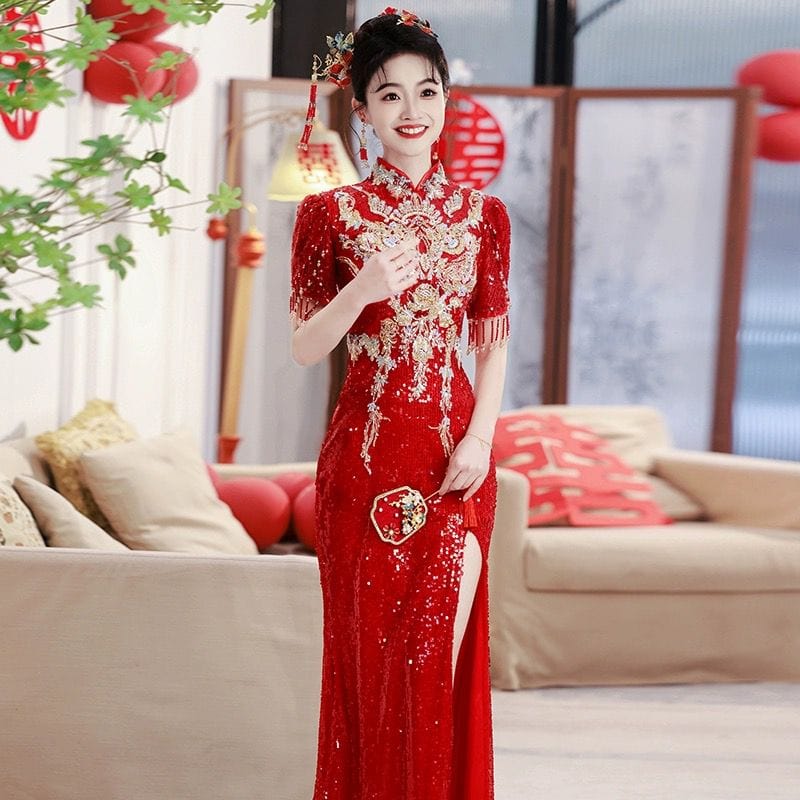 Beth and Brian Qipao-SML Floral embroidery, high-end, Sequins mermaid Cheongsam