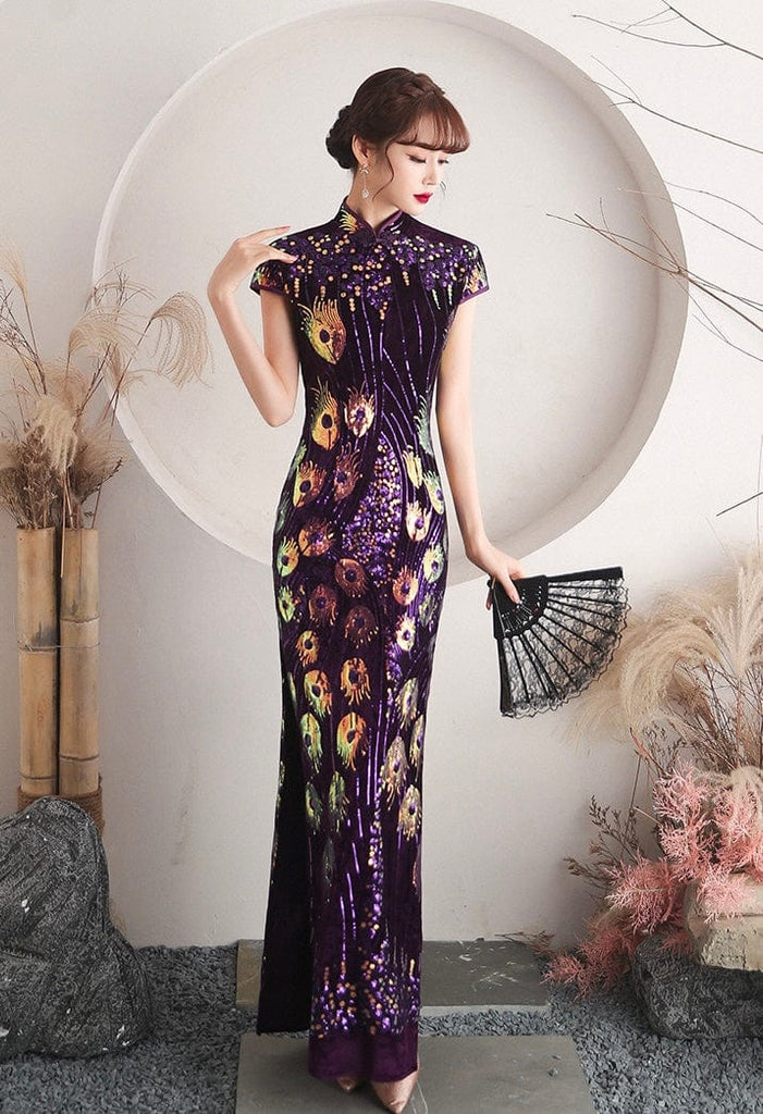 Beth and Brian Qipao- YKS Sequins oriental prom dress, Sequins Chinese evening Qipao