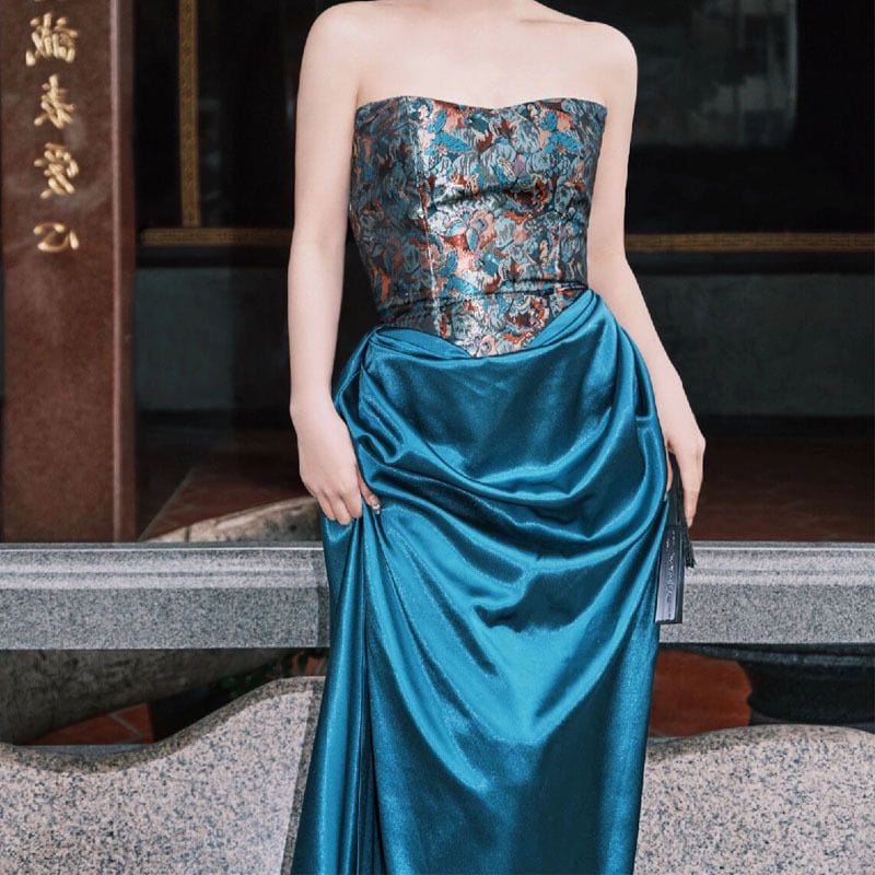 Beth and Brian Qipao-MY New Chinese style (新中式), high-end, blue long Cheongsam