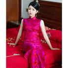 Beth and Brian Qipa-JMX New Chinese style (新中式), sleeveless fuchsia midi Cheongsam