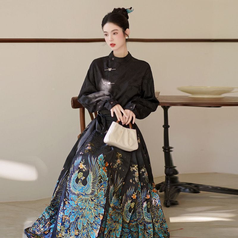 Beth and Brian Qipao-AZDL Peacock print, long MaMian Qun set 馬面裙套裝