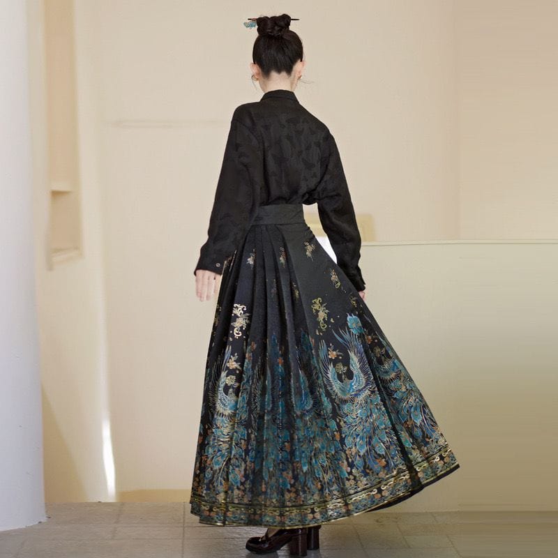 Beth and Brian Qipao-AZDL Peacock print, long MaMian Qun set 馬面裙套裝