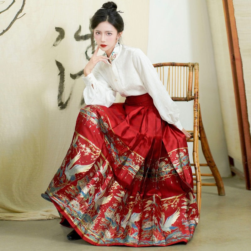 Beth and Brian Qipao-AZDL Ming Dynasty,  Crane pattern, long MaMian Qun set 馬面裙套裝