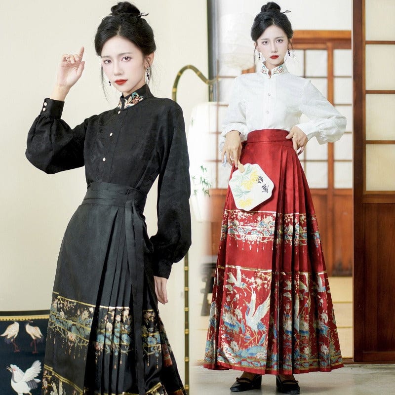 Beth and Brian Qipao-AZDL Ming Dynasty,  Crane pattern, long MaMian Qun set 馬面裙套裝