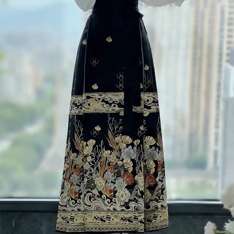 Beth and Brian Qipao-AZDL Ming Dynasty, floral print, long MaMian Qun set 馬面裙