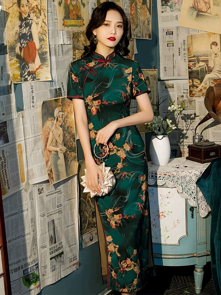 Beth and Brian Qipao - GR Floral pattern, Cambiered Guangdong gauze material, long Qipao