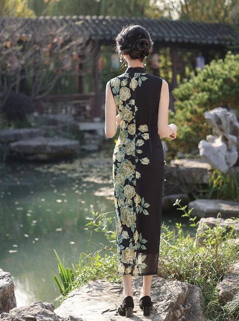 Beth and Brian Qipao-MYJ Summer colleciton, floral pattern midi Cheongsam
