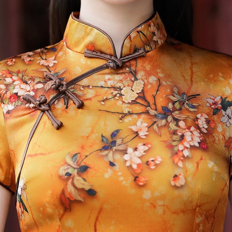 Beth and Brian Qipao-JC Floral pattern, 19 mome mulberry silk, high-end short Cheongsam