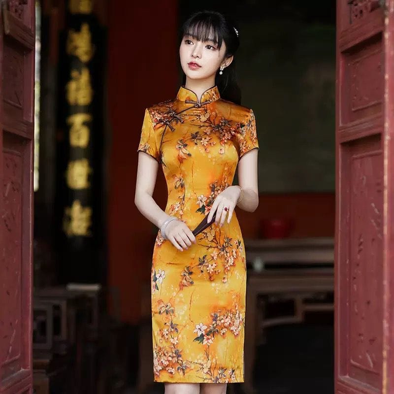 Beth and Brian Qipao-JC Floral pattern, 19 mome mulberry silk, high-end short Cheongsam