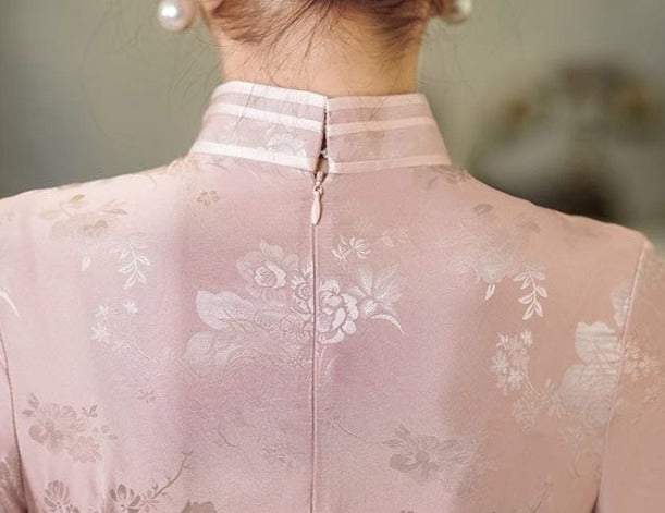 Beth and Brian Qipao - YG Floral pattern, jacquard silk satin Cheongsam