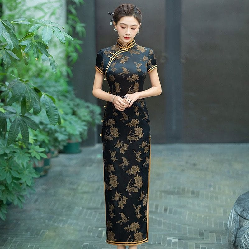 Beth and Brian Qipao-WXG Floral pattern, jacquard silk satin Cheongsam