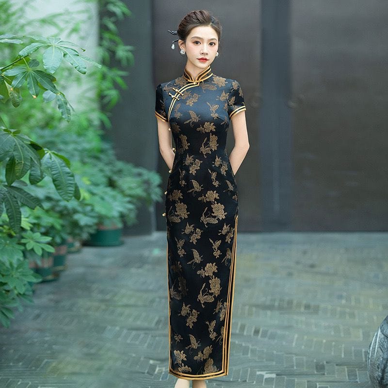 Beth and Brian Qipao-WXG Floral pattern, jacquard silk satin Cheongsam