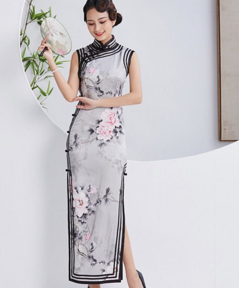 Beth and Brian Qipao-DFSY 19 mome mulberry silk, hand made high-end long Cheongsam
