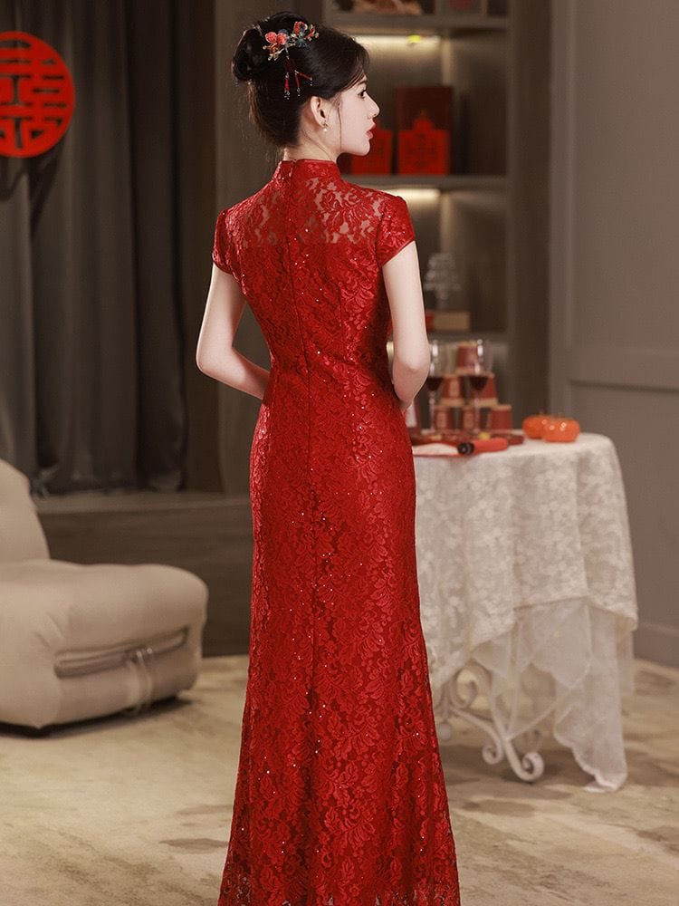 Beth and Brian Qipao-HY Floral pattern, lace fabric, wedding mermaid Cheongsam