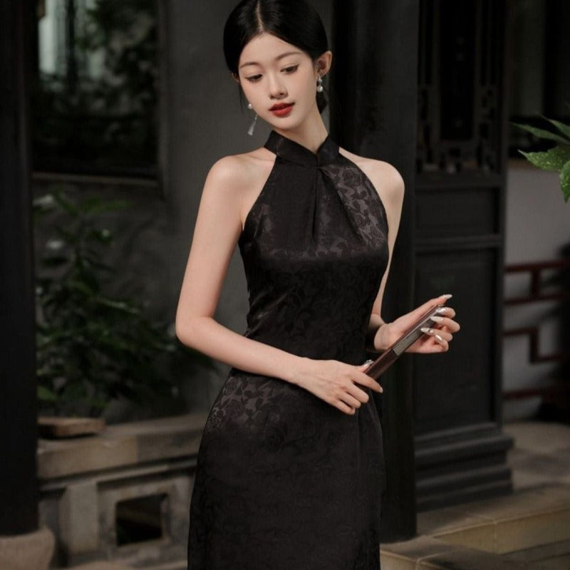 Beth and Brian Qipao-YG New Chinese style (新中式), jacquard silk satin, wedding midi Cheongsam