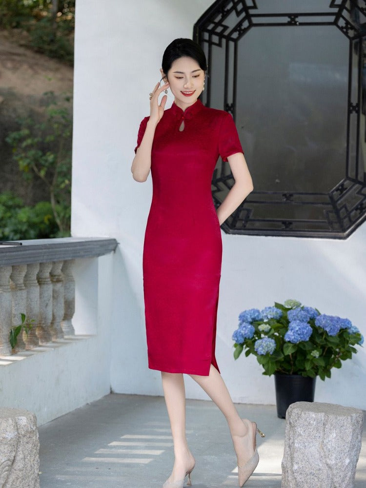 Beth and Brian Qipao-XSS Plus size, wedding midi Cheongsam for mothers