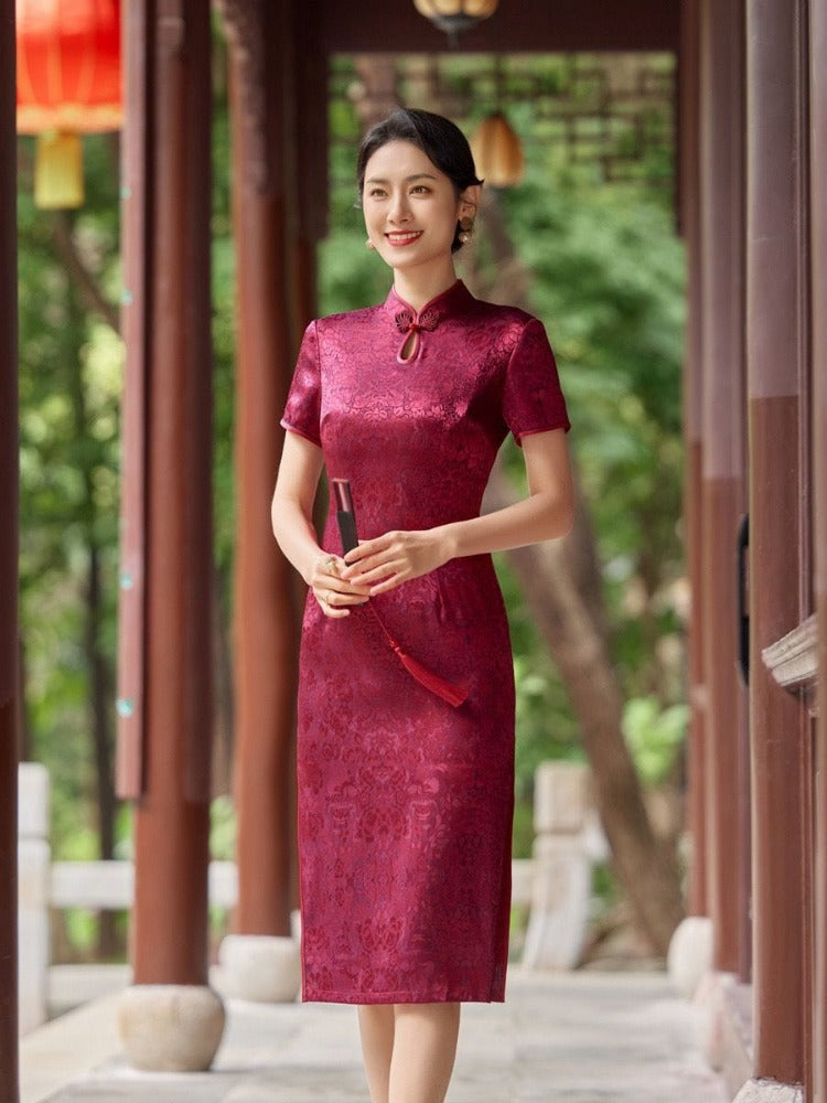 Beth and Brian Qipao-XSS Plus size, red&pink midi Cheongsam for mothers