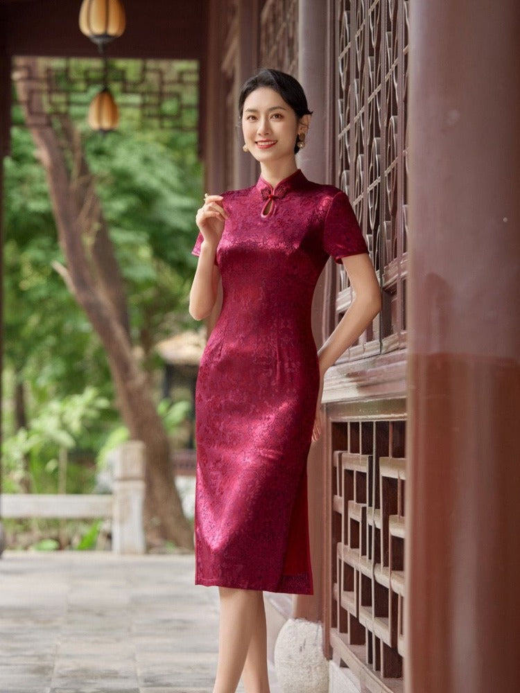 Beth and Brian Qipao-XSS Plus size, red&pink midi Cheongsam for mothers