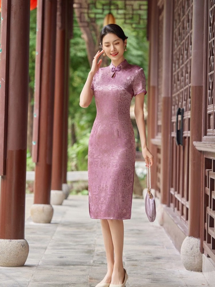 Beth and Brian Qipao-XSS Plus size, red&pink midi Cheongsam for mothers