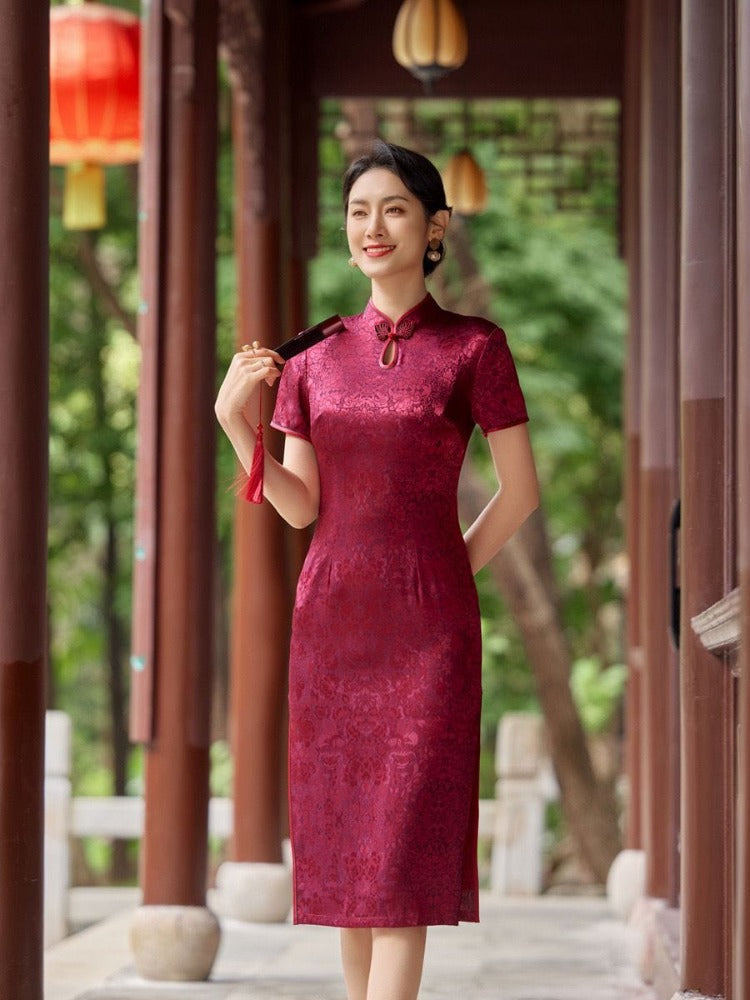 Beth and Brian Qipao-XSS Plus size, red&pink midi Cheongsam for mothers