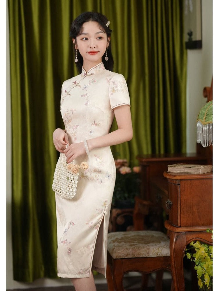Beth and Brian Qipao-XSS Summer collection, floral pattern midi Cheongsam