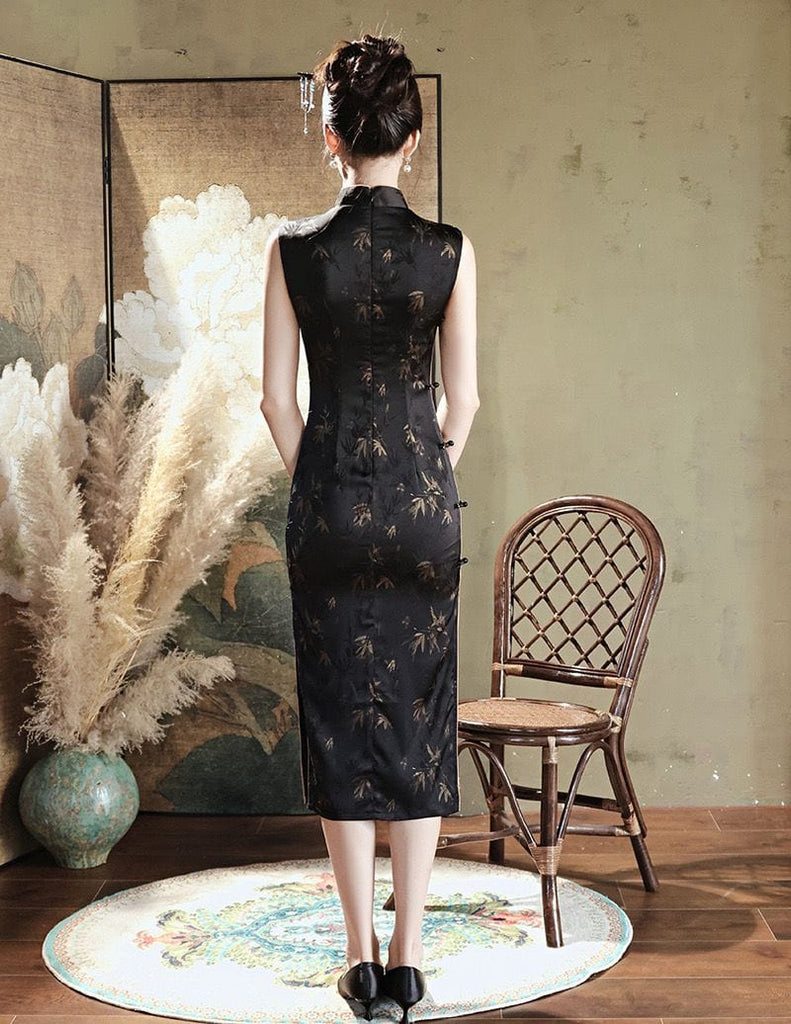 Beth and Brian Qipao-XWC New Chinese style (新中式), maple leaf jacquard midi Qipao