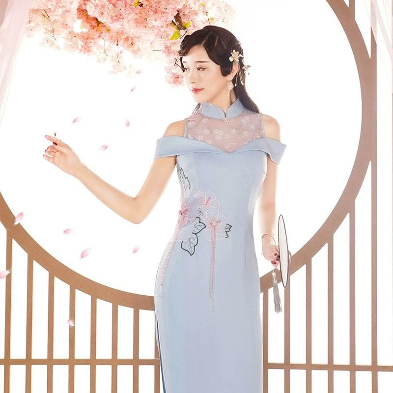 Beth and Brian Qipao-JNCT Floral embroidery, high-end long Qipao