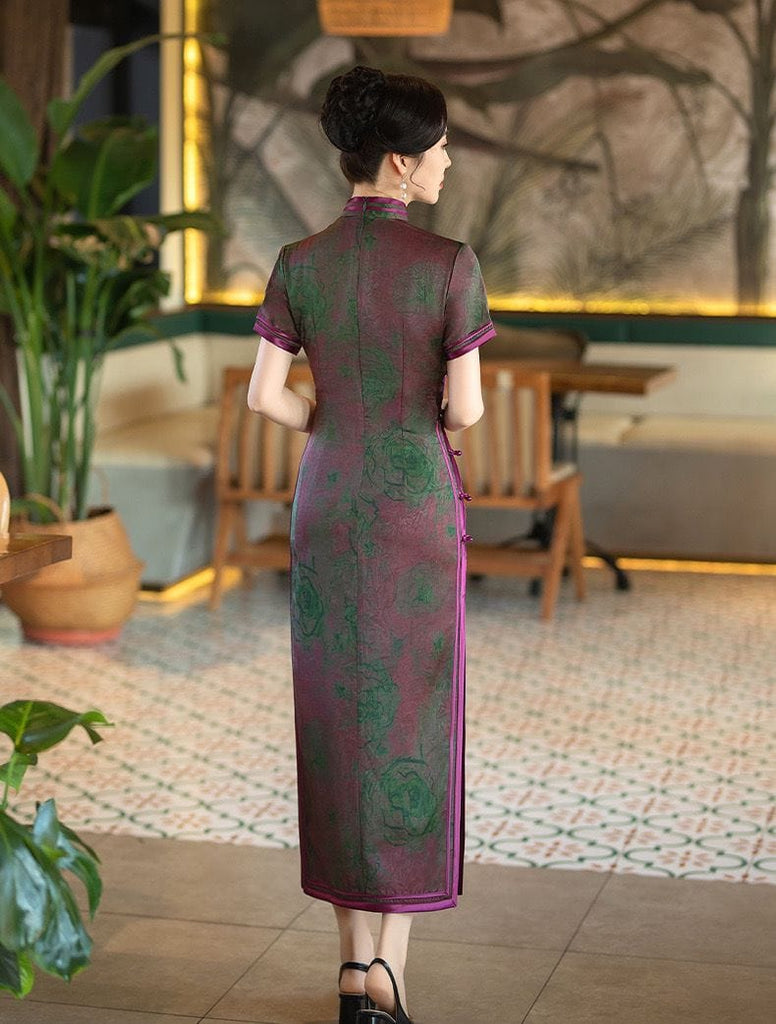 Beth and Brian Qipao-LHST Chinese retro style, floral pattern, plus size long Cheongsam