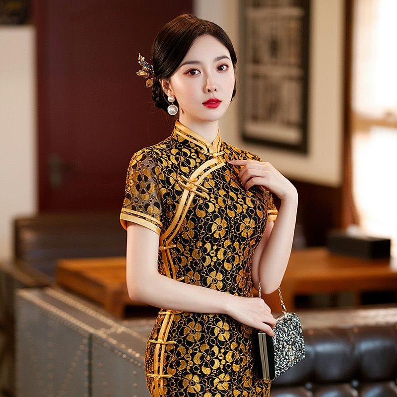Beth and Brian Qipao-LHST Floral pattern, plus size long Cheongsam