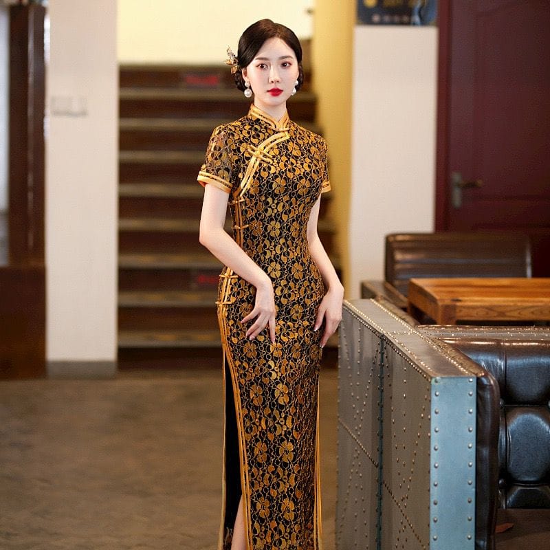 Beth and Brian Qipao-LHST Floral pattern, plus size long Cheongsam