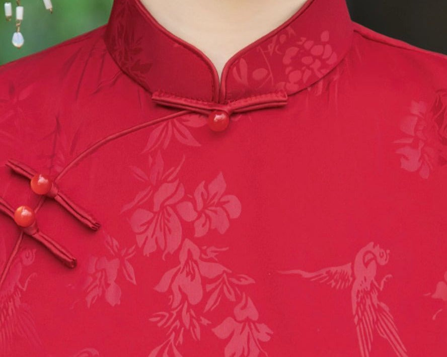 Beth and Brian Qipao-LHST Floral pattern, plus size midi Cheongsam